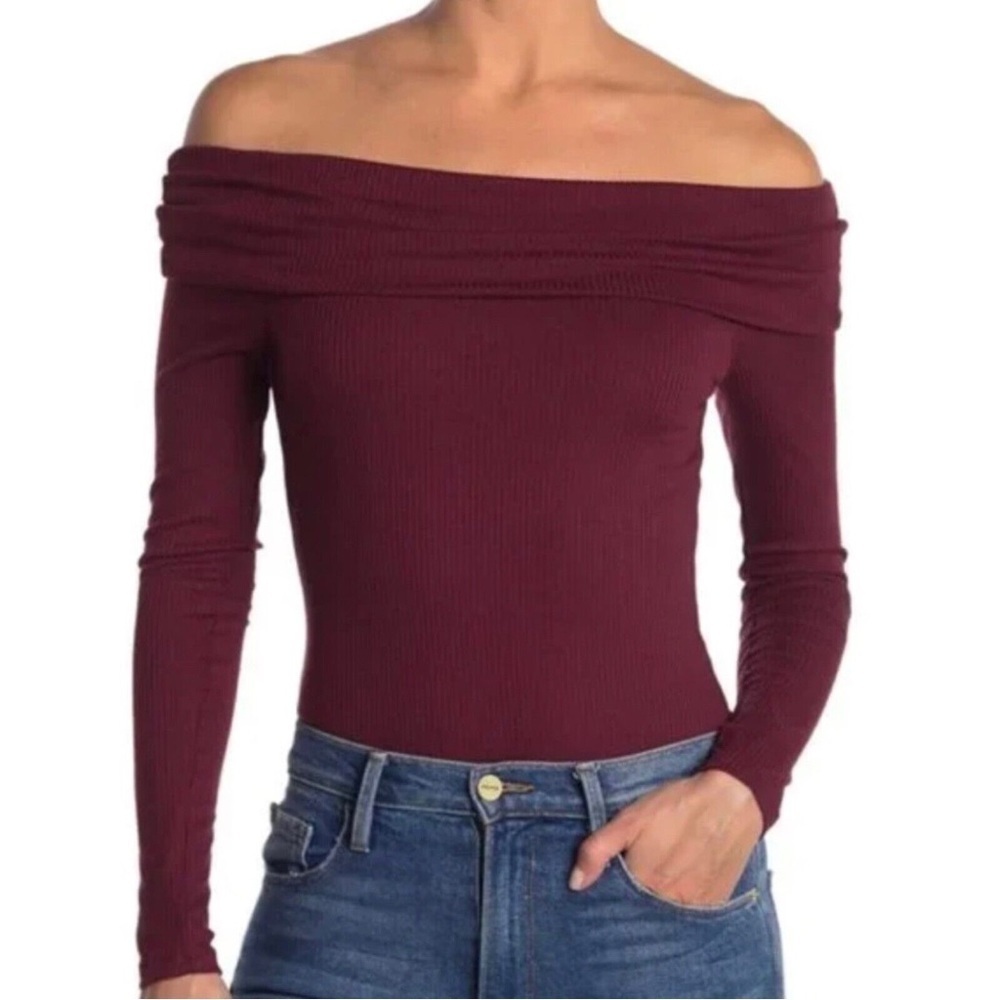 NWOT AFRM off the shoulder long sleeve bodysuit burgundy XL ribbed stretch top